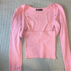 Zara Pink Ribbed Tank and Shrug Set